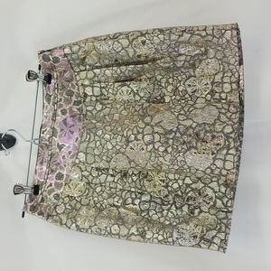 URBAN OUTFITTTER'S KIMCHI BLUE Metallic Gold & Pink Jacquard Pleated Skirt